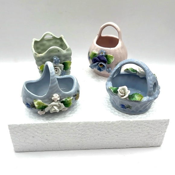 Elfinware Vintage Porcelain Baskets Vase Made In Germany Floral Mini 2” - 2.5” - Picture 1 of 14